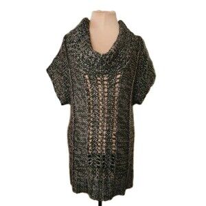 Y2K Mudd Chunky Knit Cowl Neck Tunic Sweater NWT XL Green Metallic Boho Festival